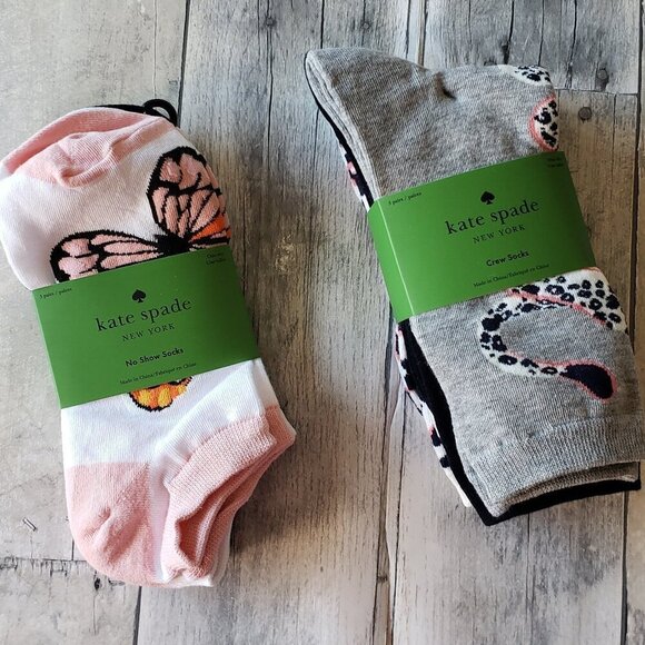 NWT -Kate Spade ♠️ 3-Pack Socks Leopard Crew and Butterfly Polka Dot No Show - Picture 1 of 4